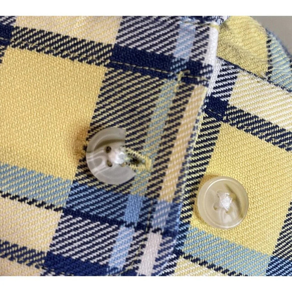 Paul Fredrick XL Long Sleeve Button Up Shirt Plaid Yellow Blue Trim Fit FLAW - Picture 5 of 8